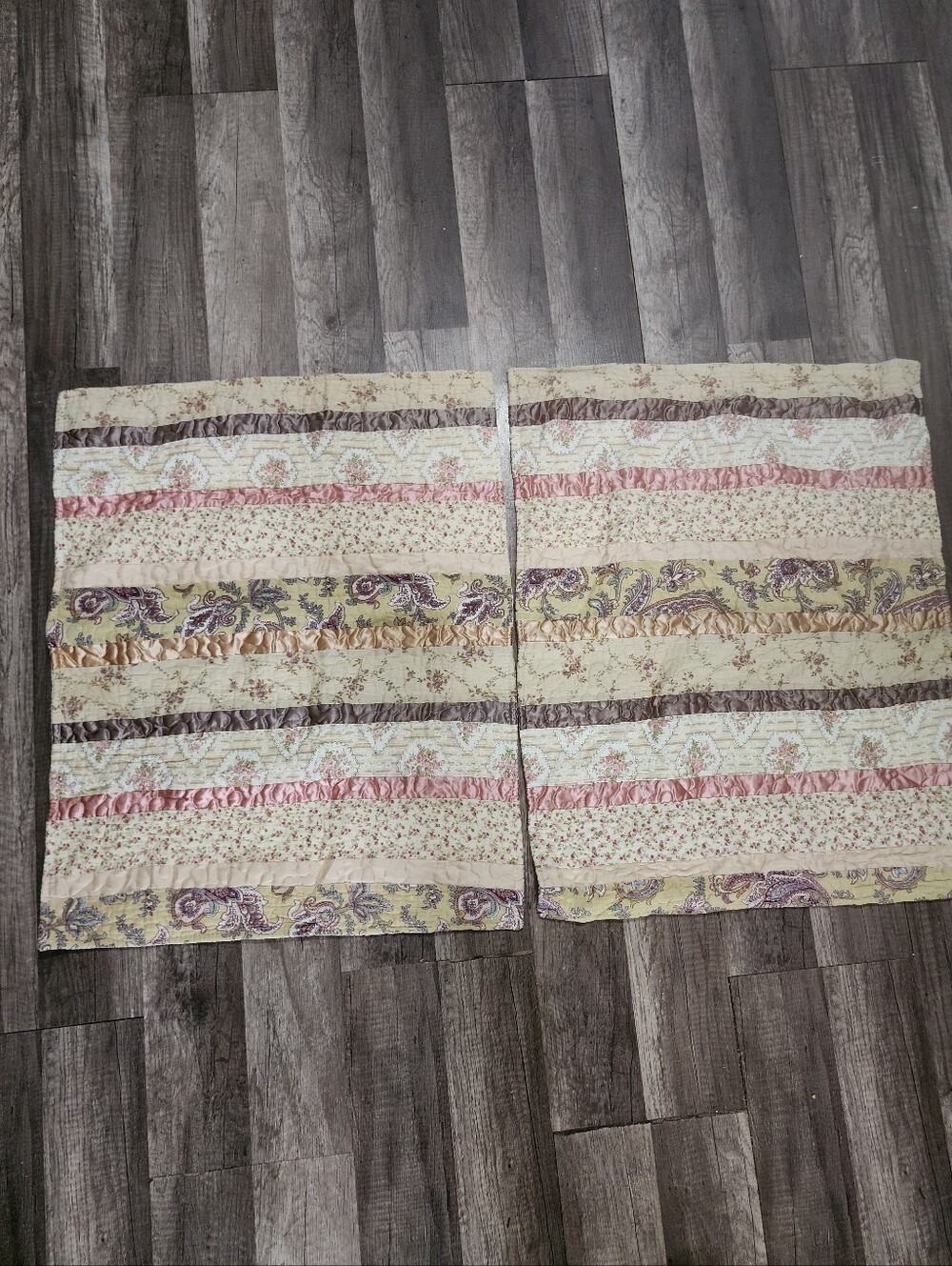 Vintage patchwork quilted standard size pillow cases - Cream/Pink